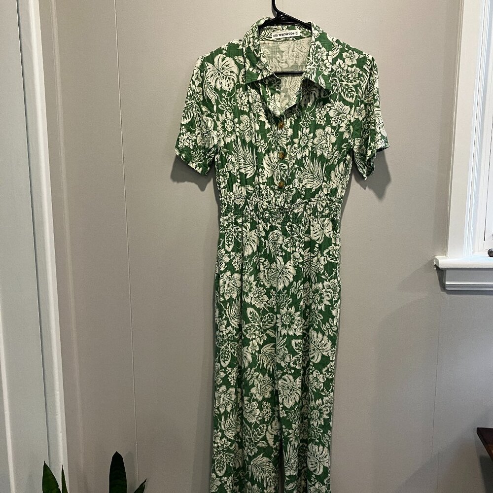 Tropical Print Green Jumpsuit